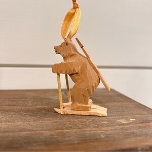 Vintage Hand Carved Russian Russian Skiing Bear Ornament